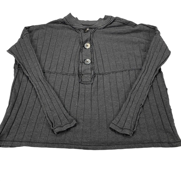 Free People Tops - We The Free Free People Ribbed Henley‎ Top Gray Long Sleeve Boxy Small